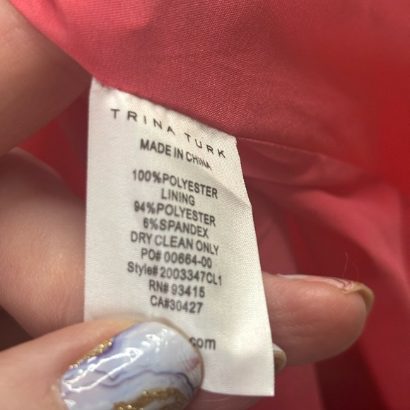 Trina Turk Dress Size 14 Pink Crepe Sheath Ruffle Neck Sleeveless V-Neck New - Picture 7 of 7